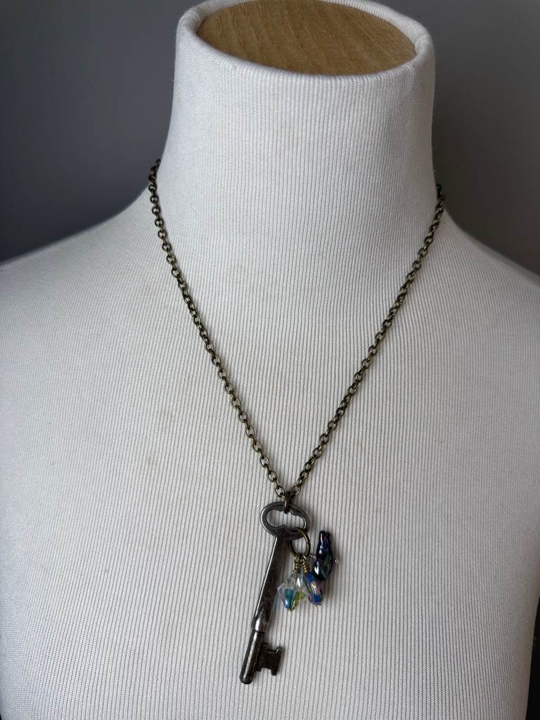 Vintage Skeleton Key Pendant Necklace With Charms